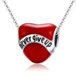Never Give Up Charm 925 Sterling Silver Red Heart Bead 4
