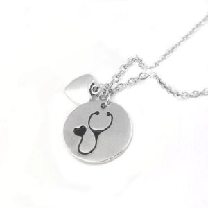 Silver Round Stethoscope Heart Necklace 3