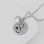 Silver Round Stethoscope Heart Necklace 4
