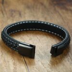 Great Sporty Black Leather Medical Alert Bracelet For Men (3)