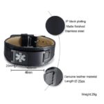 Medical Alert ID Black Stainless Steel Leather Bracelets Free Custom Engraving (2)