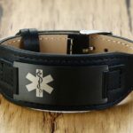 Medical Alert ID Black Stainless Steel Leather Bracelets Free Custom Engraving (5)