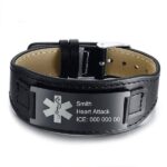 Medical Alert ID Black Stainless Steel Leather Bracelets Free Custom Engraving (6)